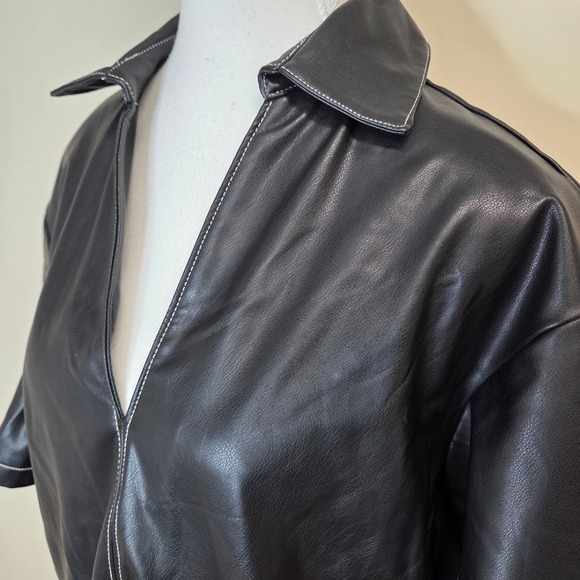 ASOS DESIGN Womens Black Faux Leather Contrast Stitch Mini Dress Size Small - Picture 3 of 7